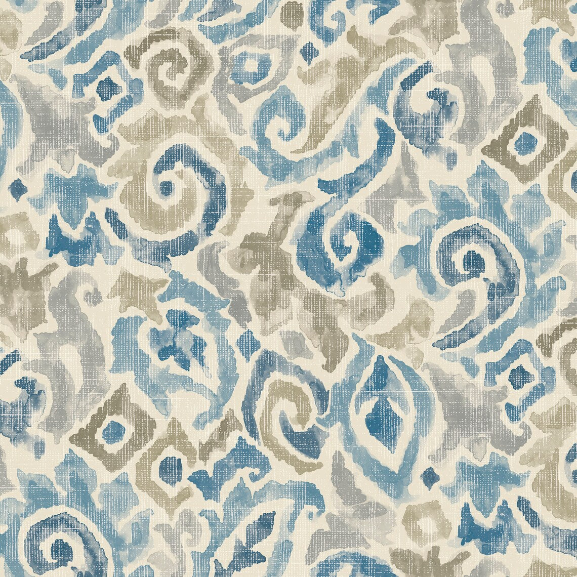 empress swag valance in Jester Delft Blue Paisley Watercolor