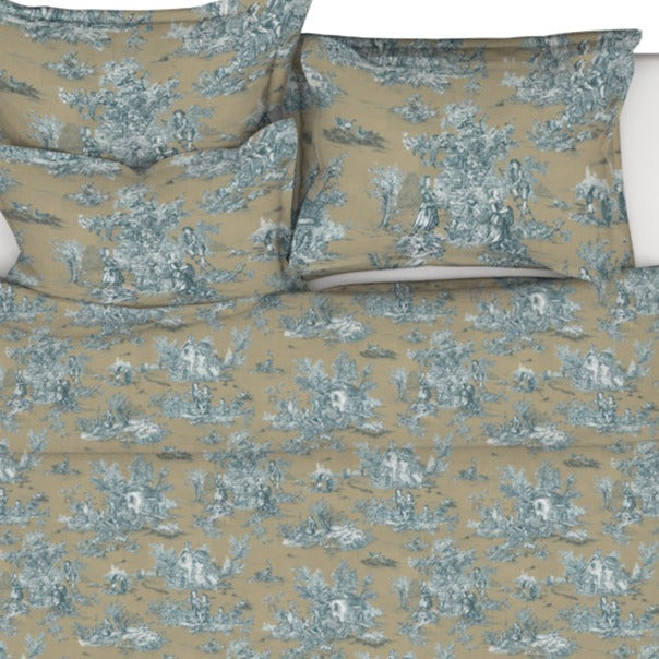 duvet cover in pastorale #88 blue on beige french country toile