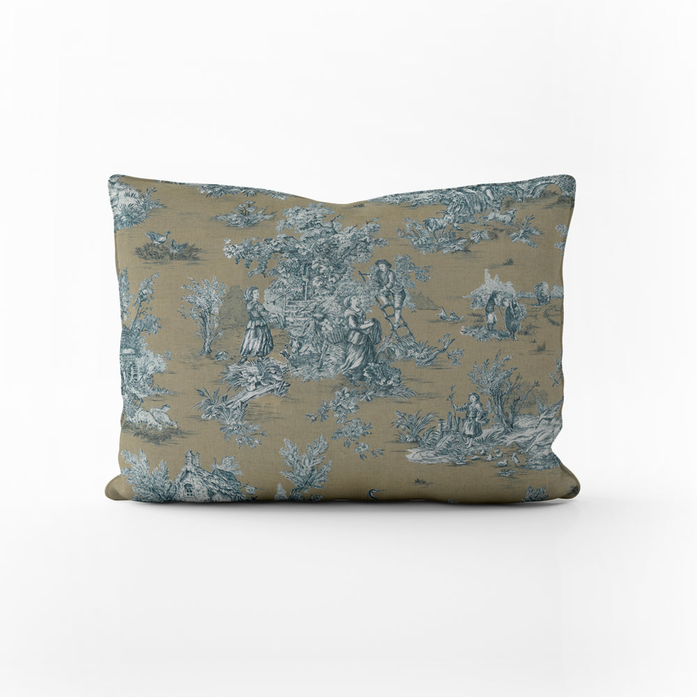 decorative pillows in pastorale #88 blue on beige french country toile