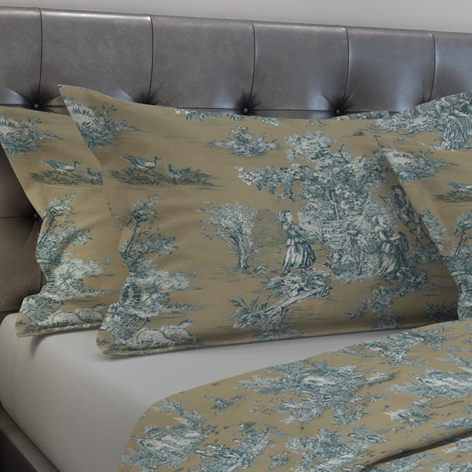 pillow sham in pastorale #88 blue on beige french country toile