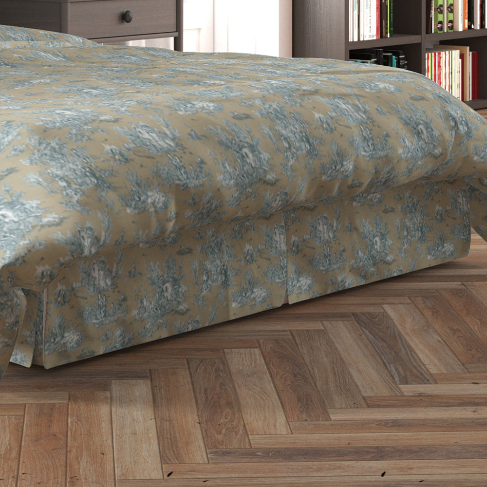 tailored bedskirt in pastorale #88 blue on beige french country toile