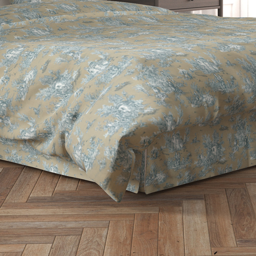 tailored bedskirt in pastorale #88 blue on beige french country toile