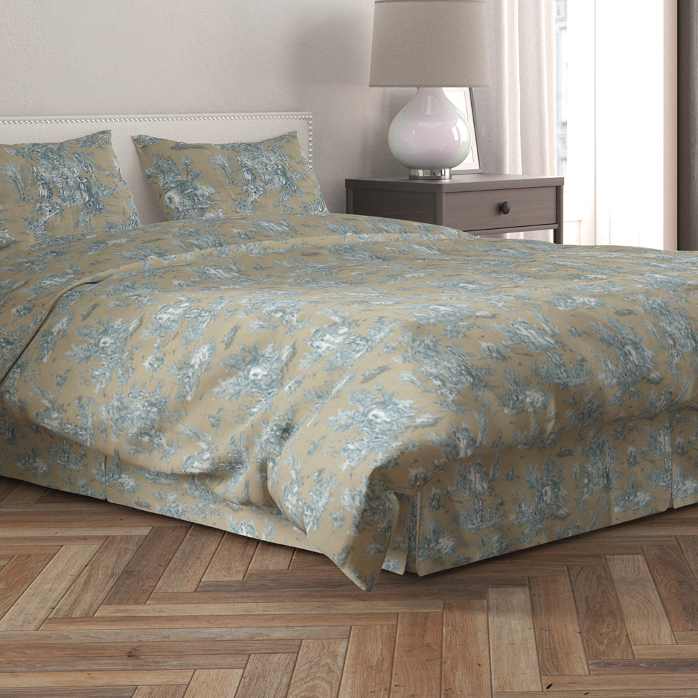 tailored bedskirt in pastorale #88 blue on beige french country toile