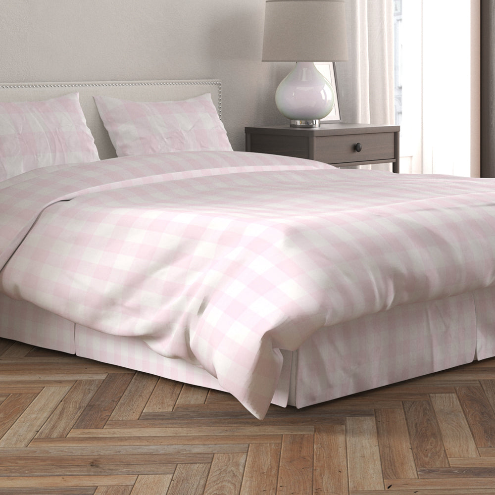tailored bedskirt in anderson bella pale pink buffalo check plaid