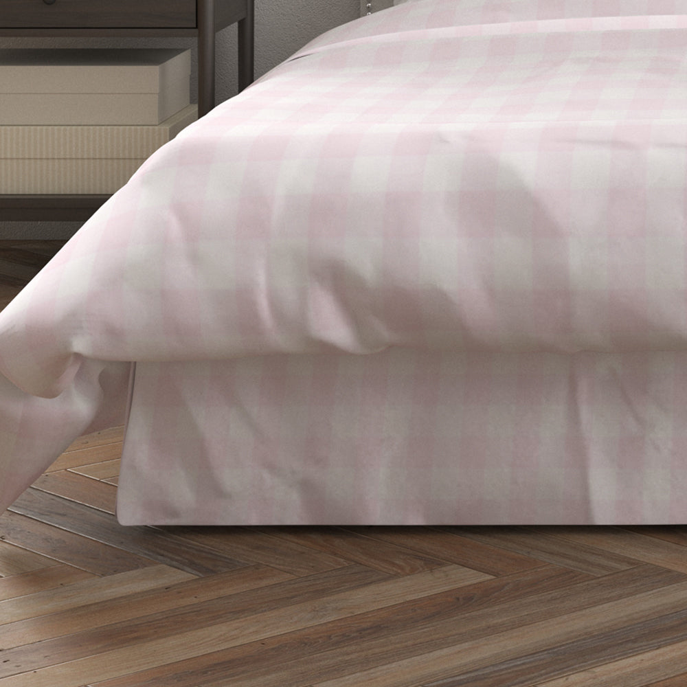 tailored bedskirt in anderson bella pale pink buffalo check plaid
