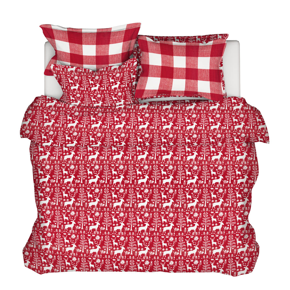 duvet cover in promise land forest lipstick red