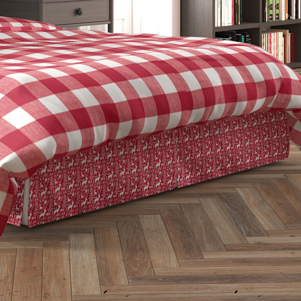 tailored bedskirt in promise land forest lipstick red