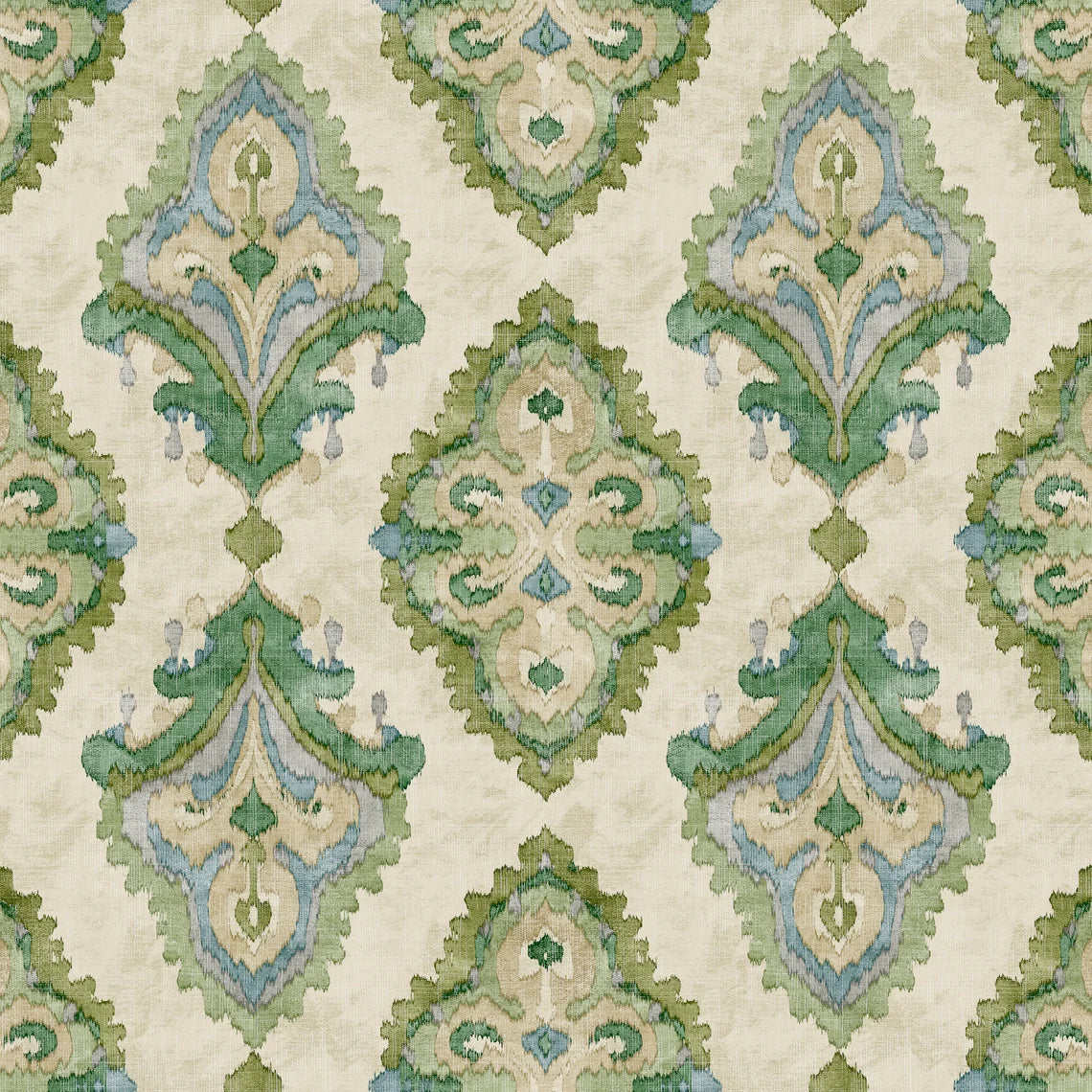 Bed Scarf in Queen Bay Green, Blue Medallion Watercolor- Large Scale