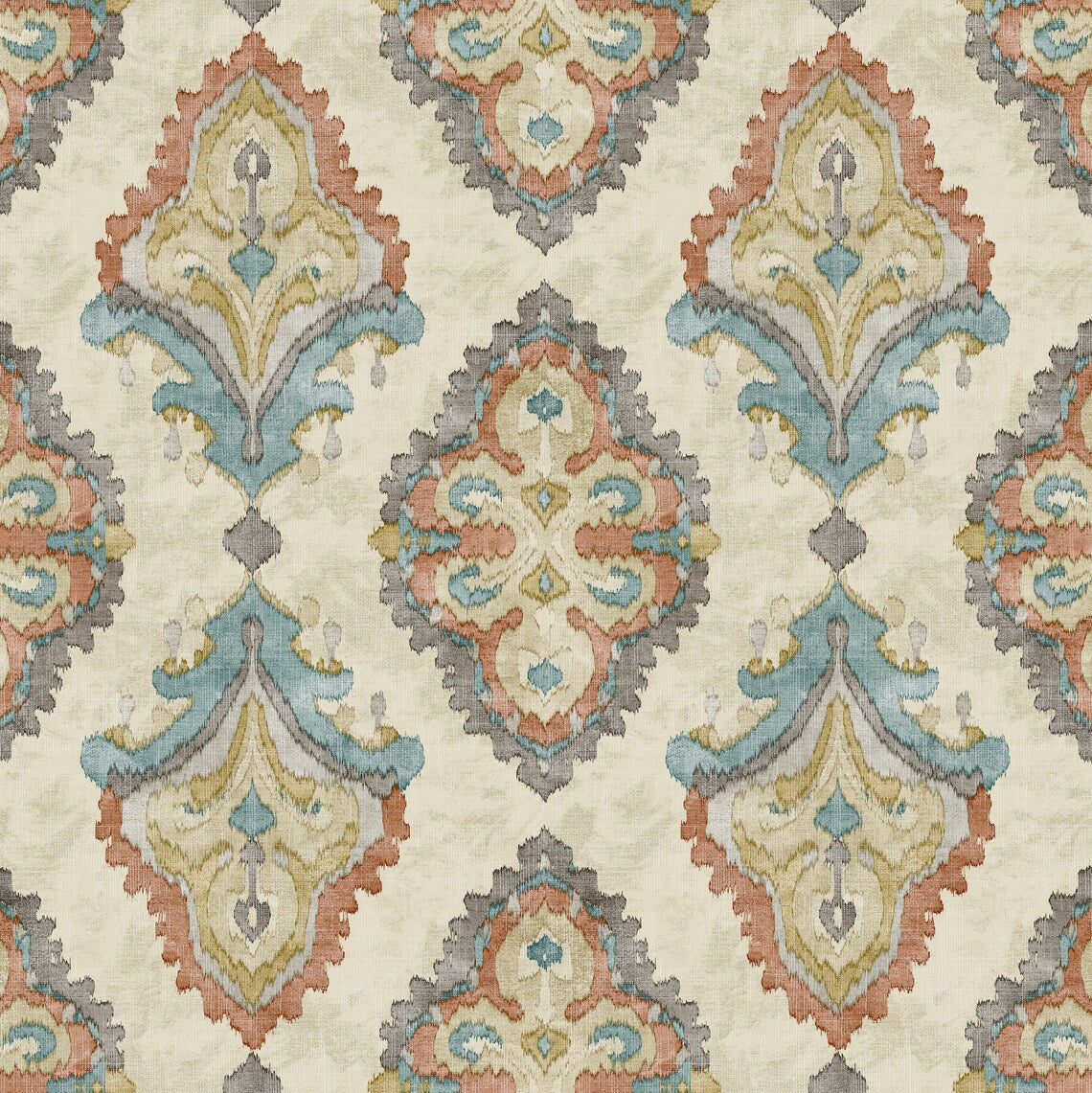 Decorative Pillows in Queen Tuscan Blue and Coral Medallion Watercolor- Large Scale