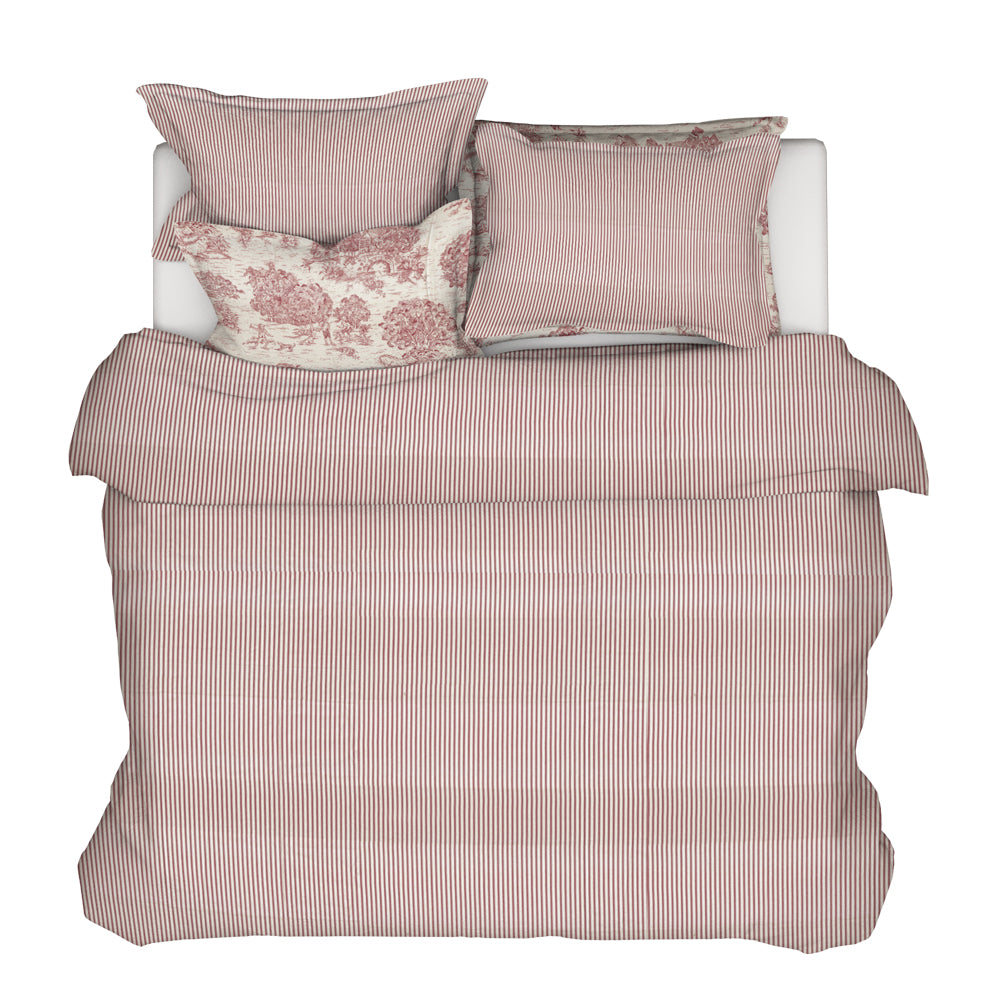 duvet cover in farmhouse red traditional ticking stripe on beige
