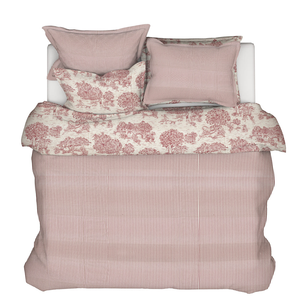 duvet cover in farmhouse red traditional ticking stripe on beige
