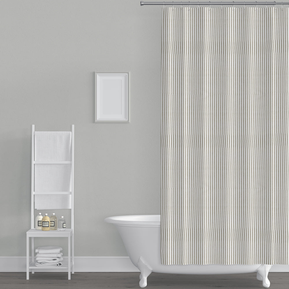 shower curtain in farmhouse rustic brown ticking stripe