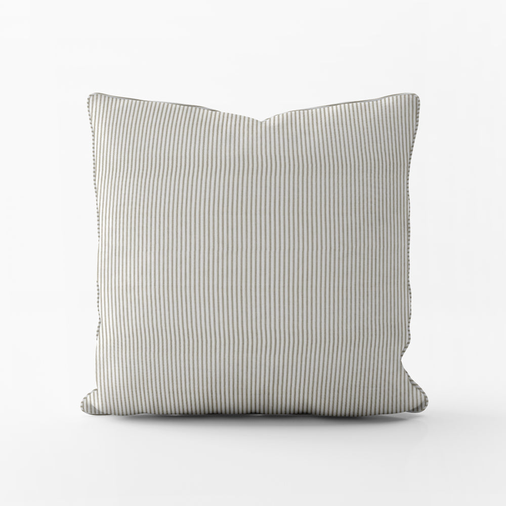 decorative pillows in farmhouse rustic brown ticking stripe