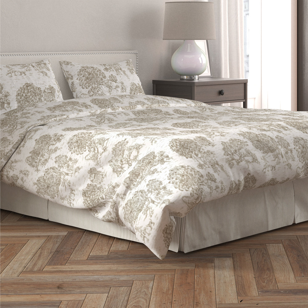 tailored bedskirt in farmhouse rustic brown ticking stripe