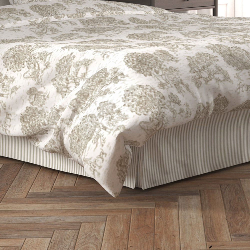 tailored bedskirt in farmhouse rustic brown ticking stripe