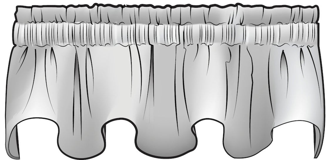 scallop valance in classic pale blue ticking stripe