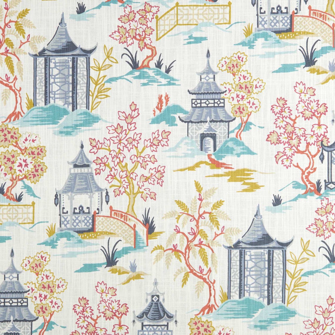 tab top curtain panels pair in shoji summer oriental toile, multicolor chinoiserie