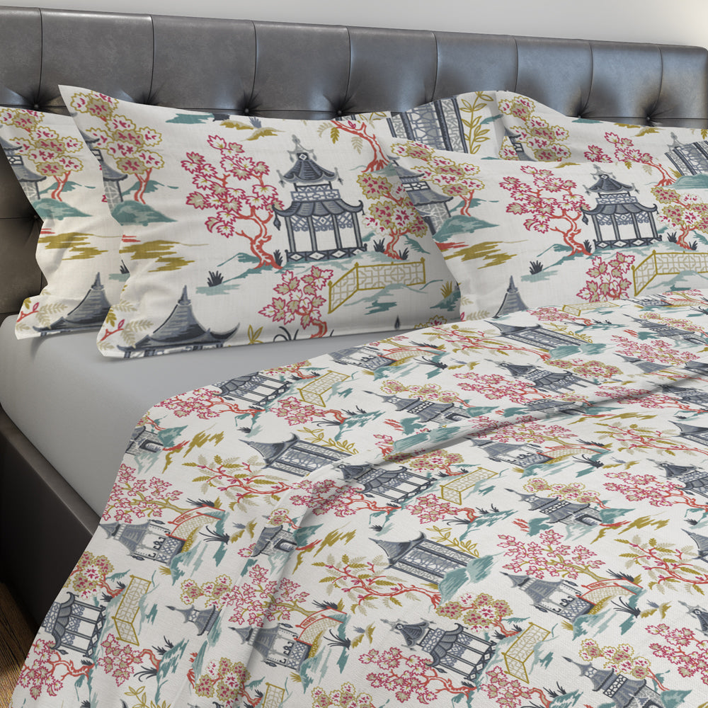 shams in shoji summer oriental toile, multicolor chinoiserie