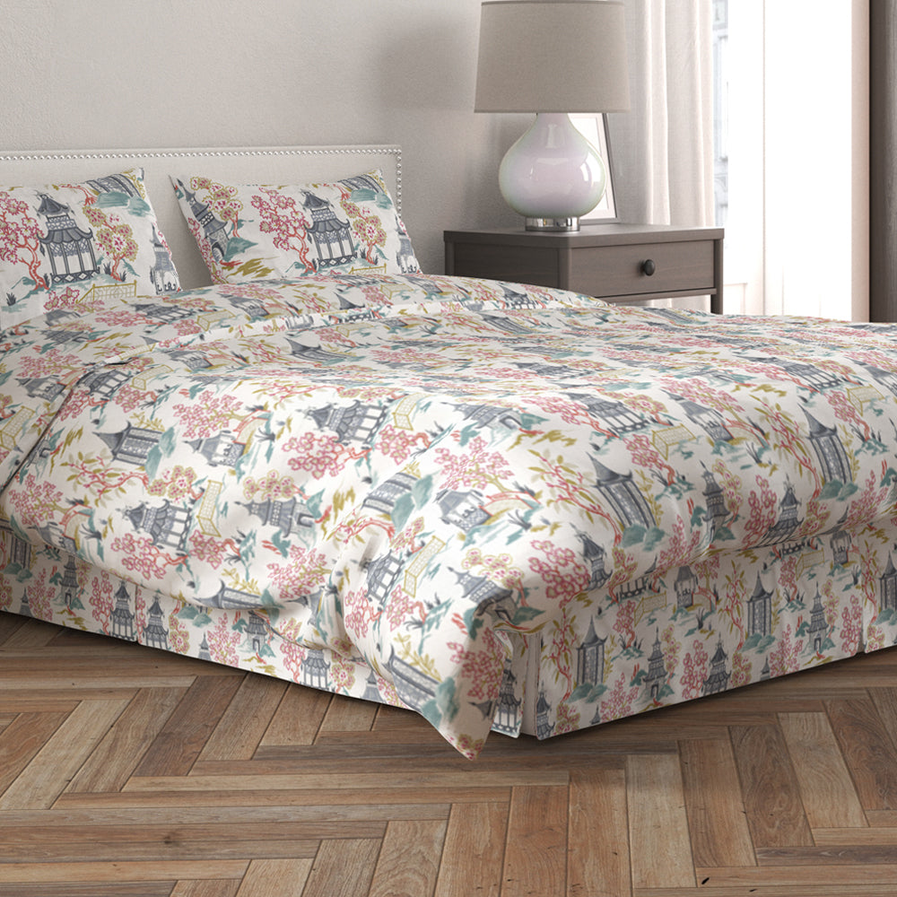 tailored bedskirt in shoji summer oriental toile, multicolor chinoiserie