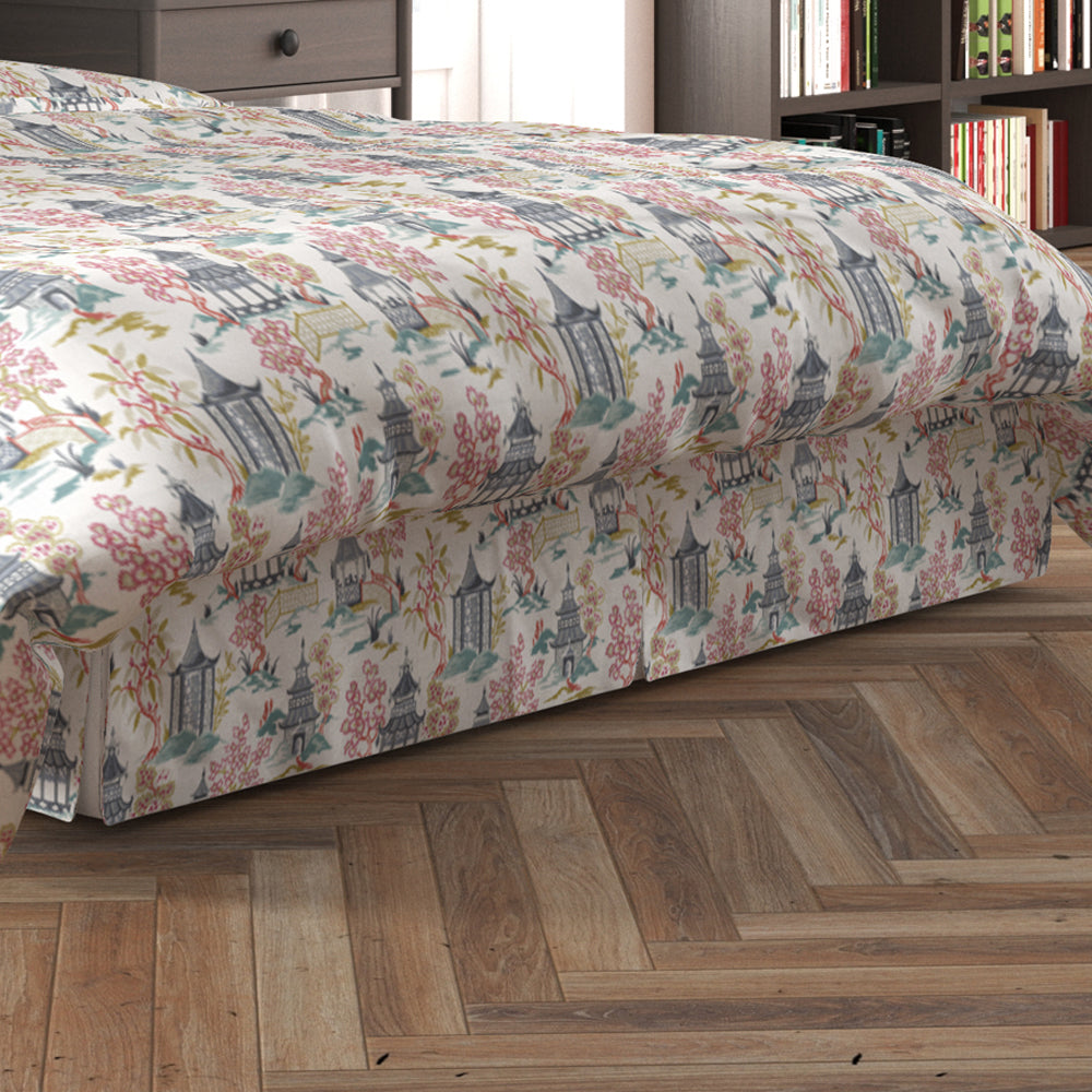 tailored bedskirt in shoji summer oriental toile, multicolor chinoiserie