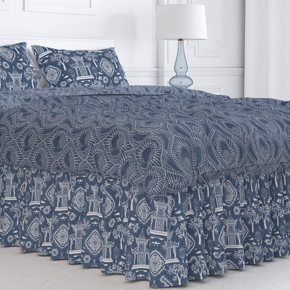 Gathered Bedskirt Venice Lagoon Blue Toile shops