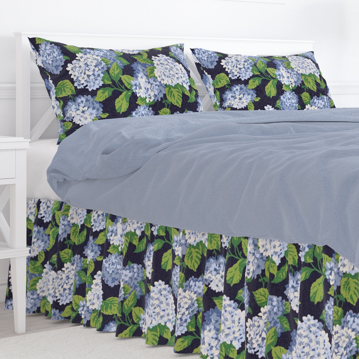 Pillow Sham in Summerwind Navy Blue Hydrangea Floral, Large Scale