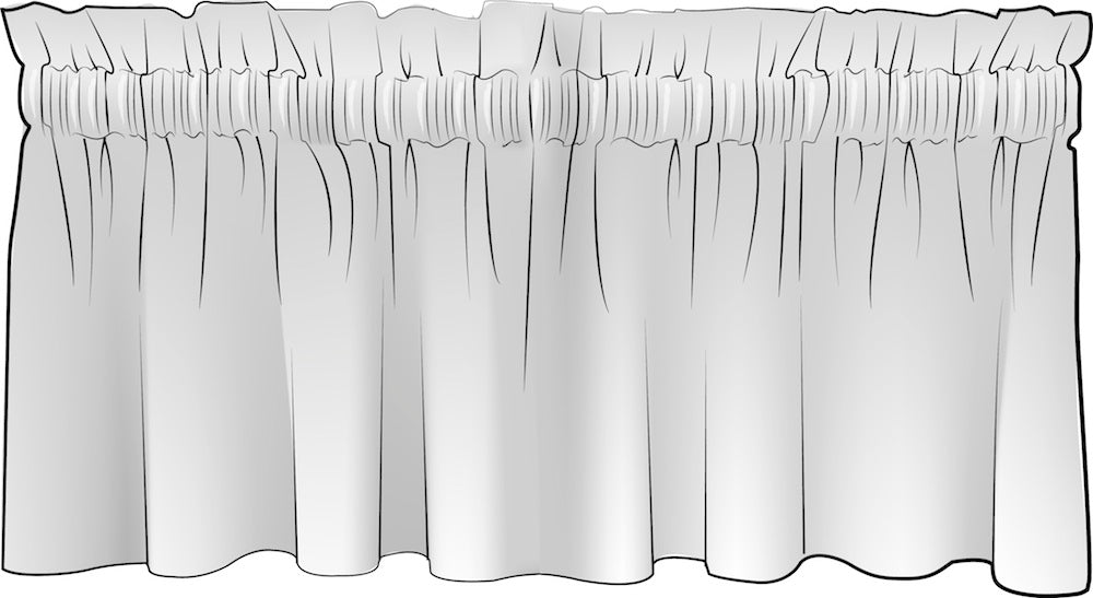 tailored valance in farmhouse black ticking stripe