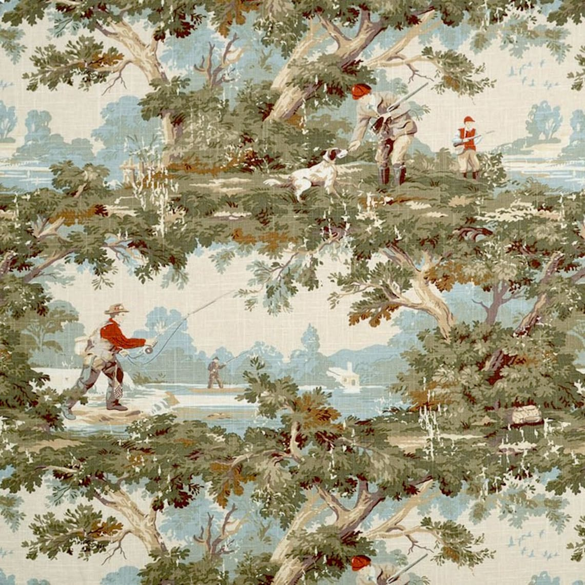 gathered crib skirt in avondale vintage sportsman toile