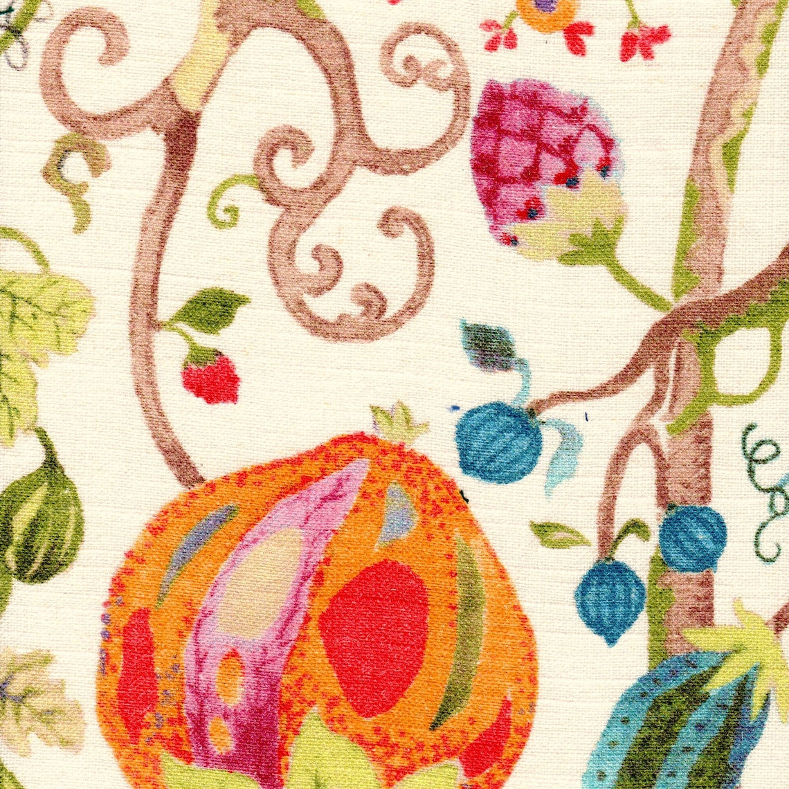 tab top curtain panels pair in tudor summer jacobean floral, tree of life, large scale multi-color