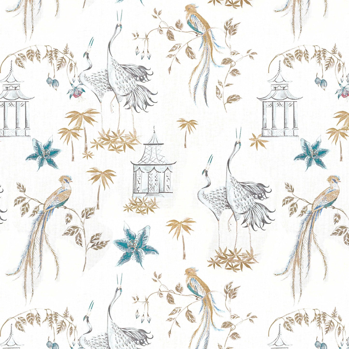 Let It Crane Oriental Toile, Multicolor Chinoiserie