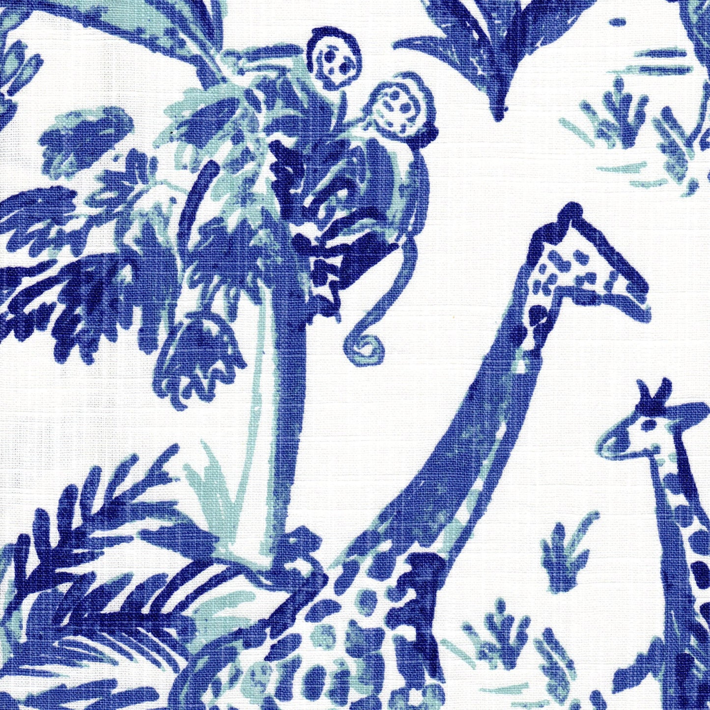 Fabric Cut Yardage in Meru Commodore Blue, Cancun Blue Safari Animal Toile