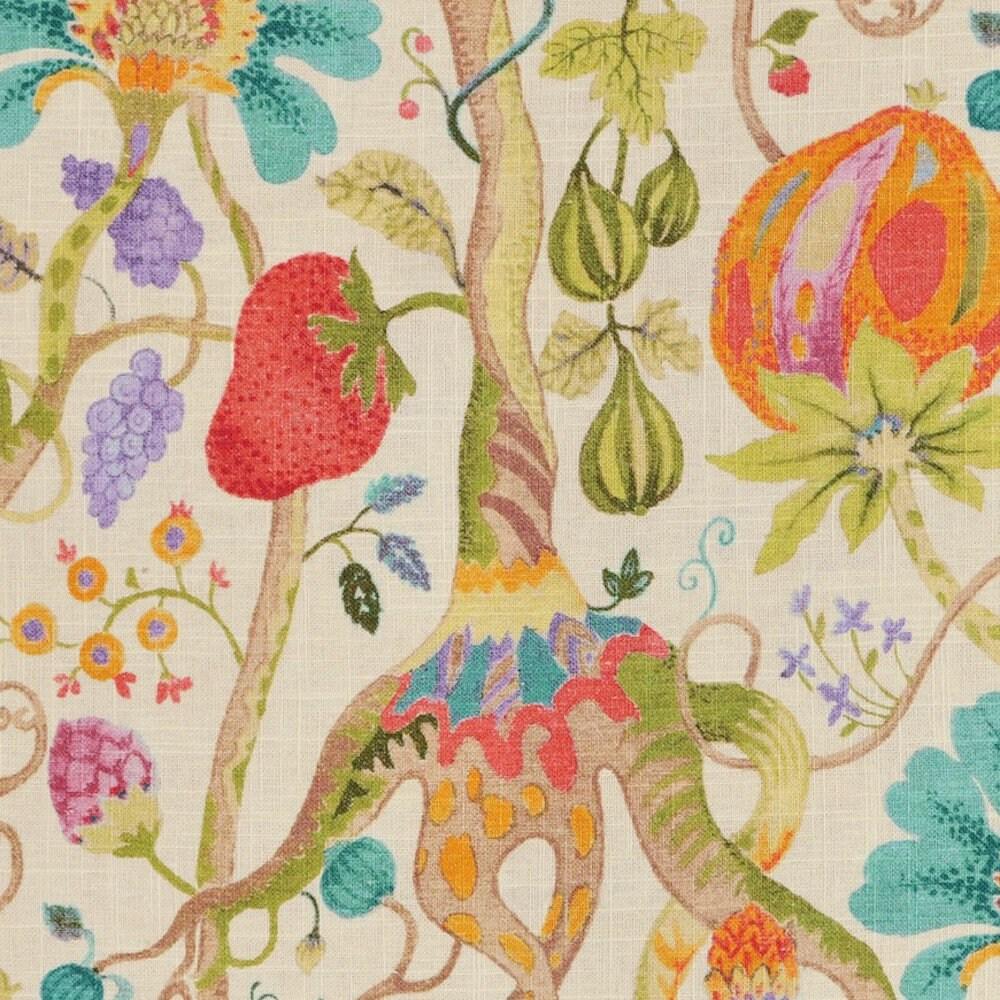 Fabric Cut Yardage in Tudor Summer Jacobean Floral, Tree of Life, Large Scale Multi-Color