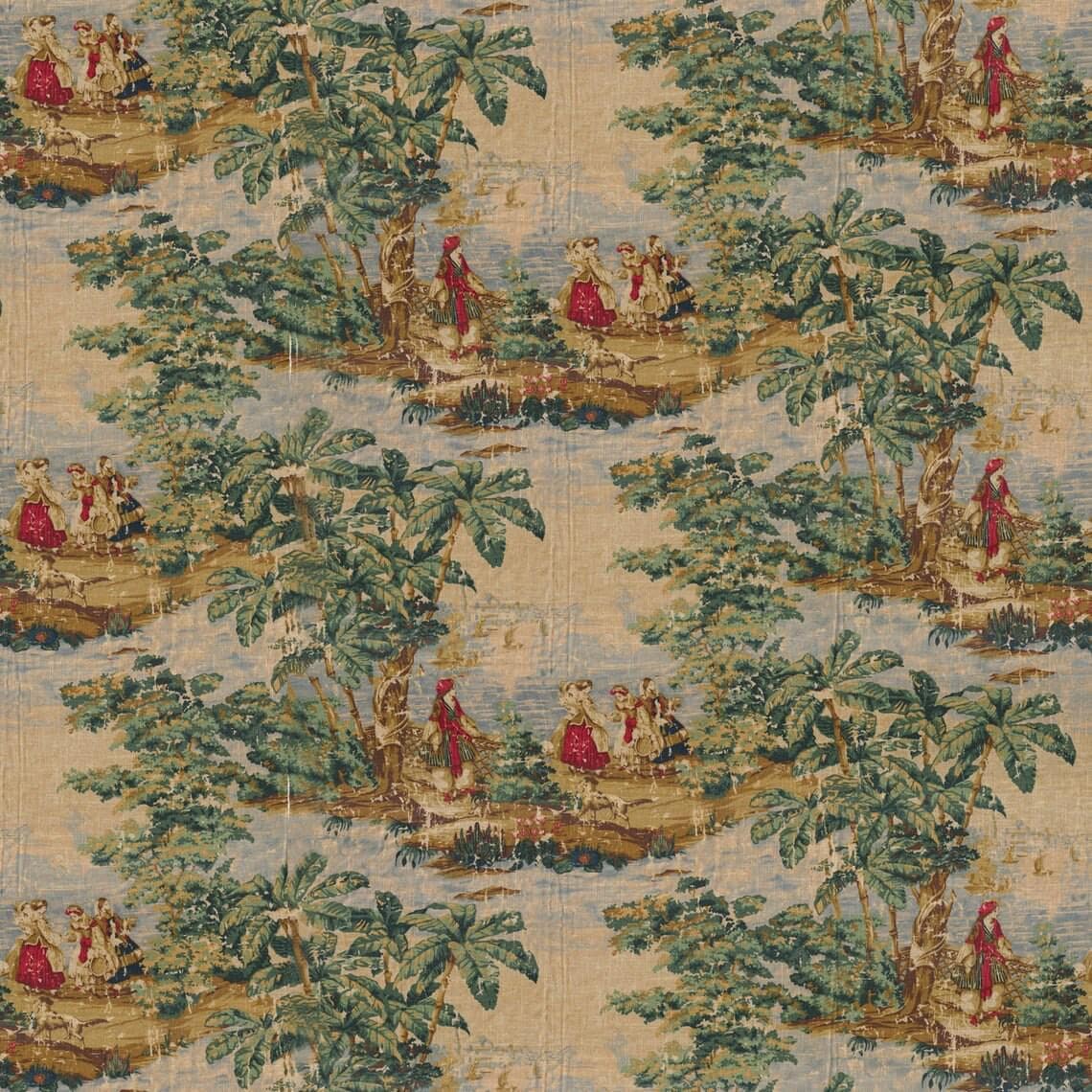 Fabric Cut Yardage in Bosporus Billiard Renaissance Toile- Blue, Green, Gold, Red