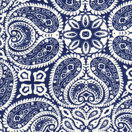Fabric Cut Yardage in Tibi Navy Blue Geometric Paisley Bandana