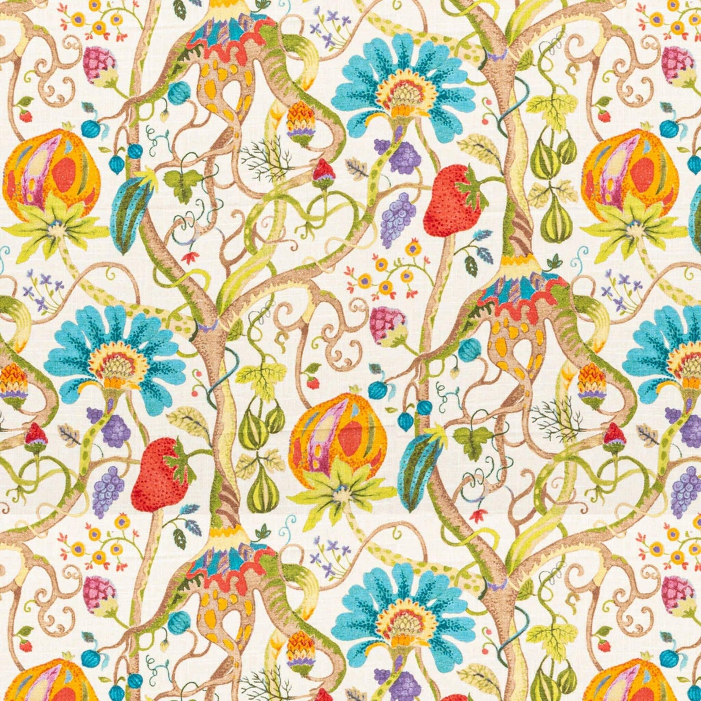 Fabric Cut Yardage in Tudor Summer Jacobean Floral, Tree of Life, Large Scale Multi-Color