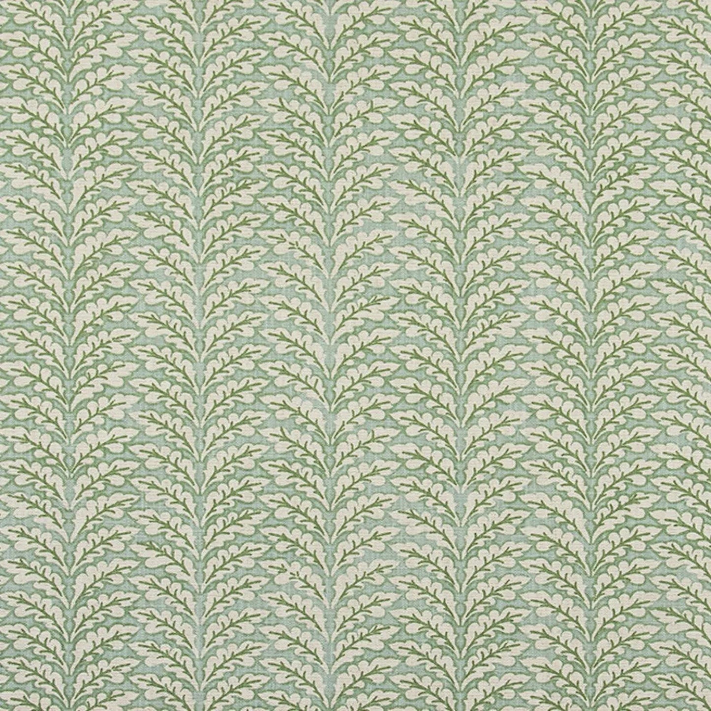 Decorative Throw Pillows in Spencer Tendril Green and Pale Blue on Slub Linen Natural