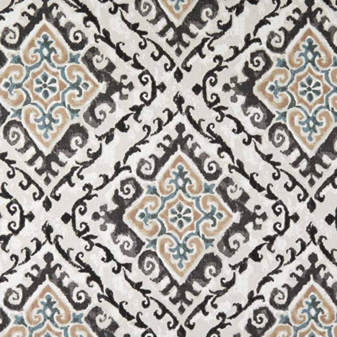 Fabric Cut Yardage in Feabhra Slate Gray Diamond Medallion- Blue, Tan, Large Scale