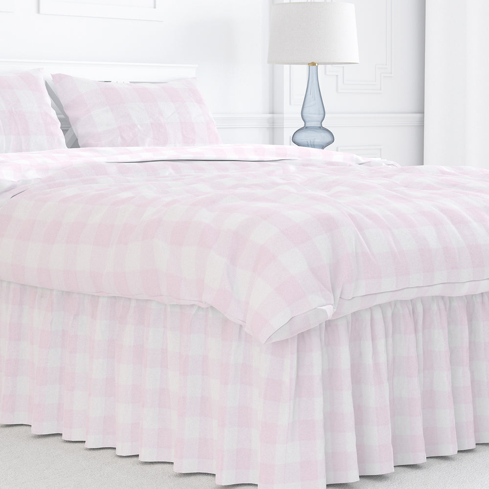 Gathered Bedskirt in Anderson Bella Pale Pink Buffalo Check Plaid