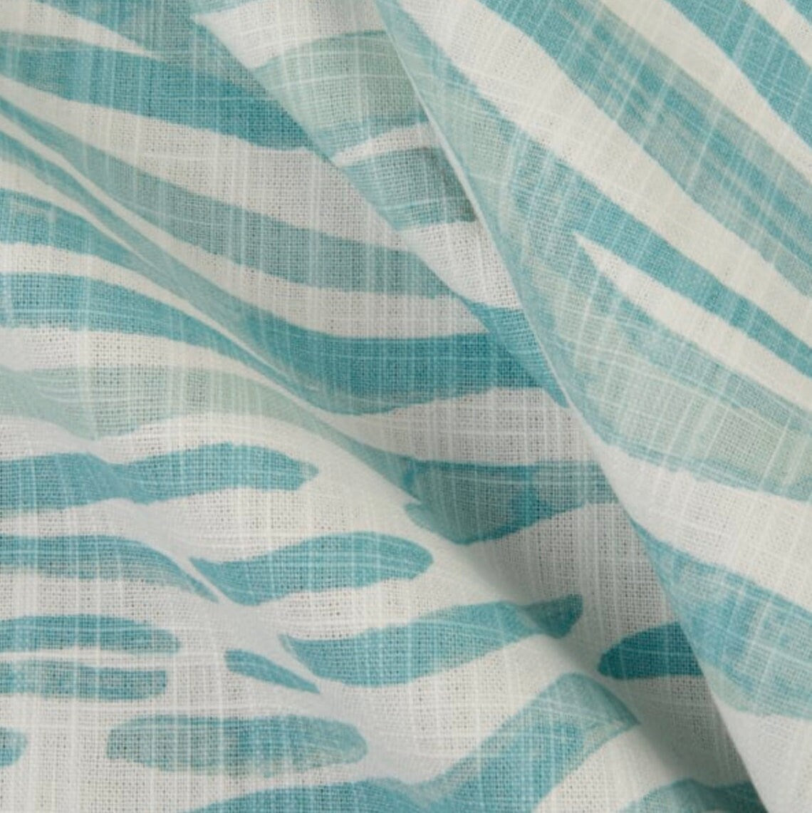 Gathered Bedskirt in Babur Cancun Blue Watercolor Wavy Stripe