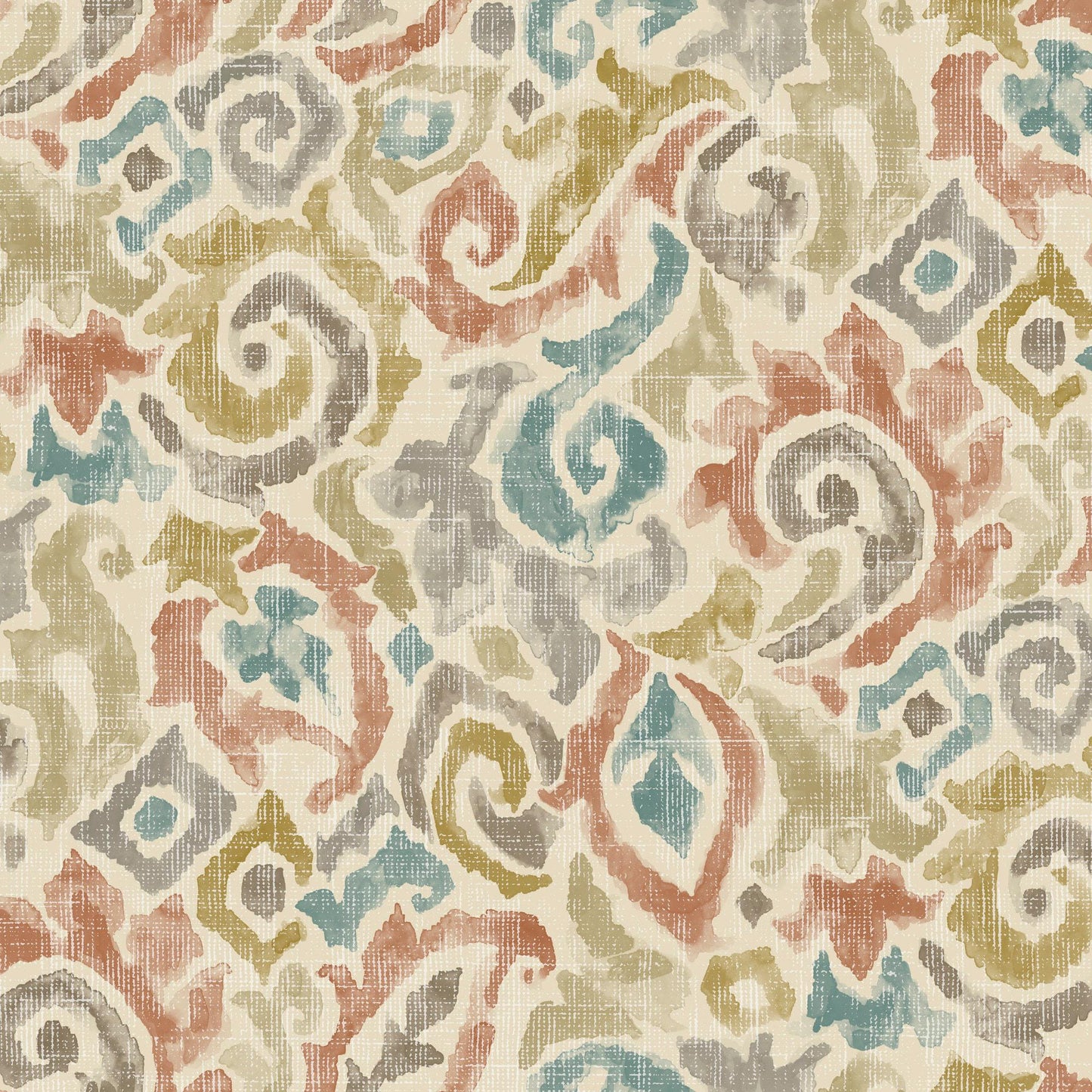 Fabric Cut Yardage in Jester Tuscan Paisley Watercolor- Blue, Terracotta, Gray, Tan
