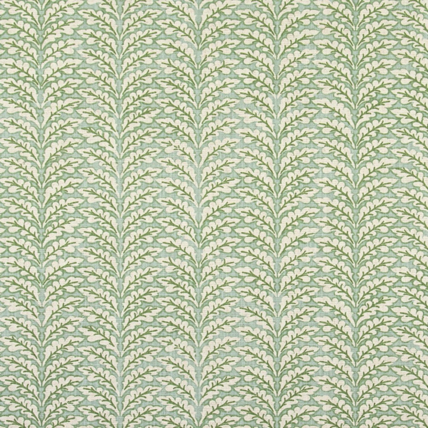 Tailored Crib Skirt in Spencer Tendril Green and Pale Blue on Slub Linen Natural
