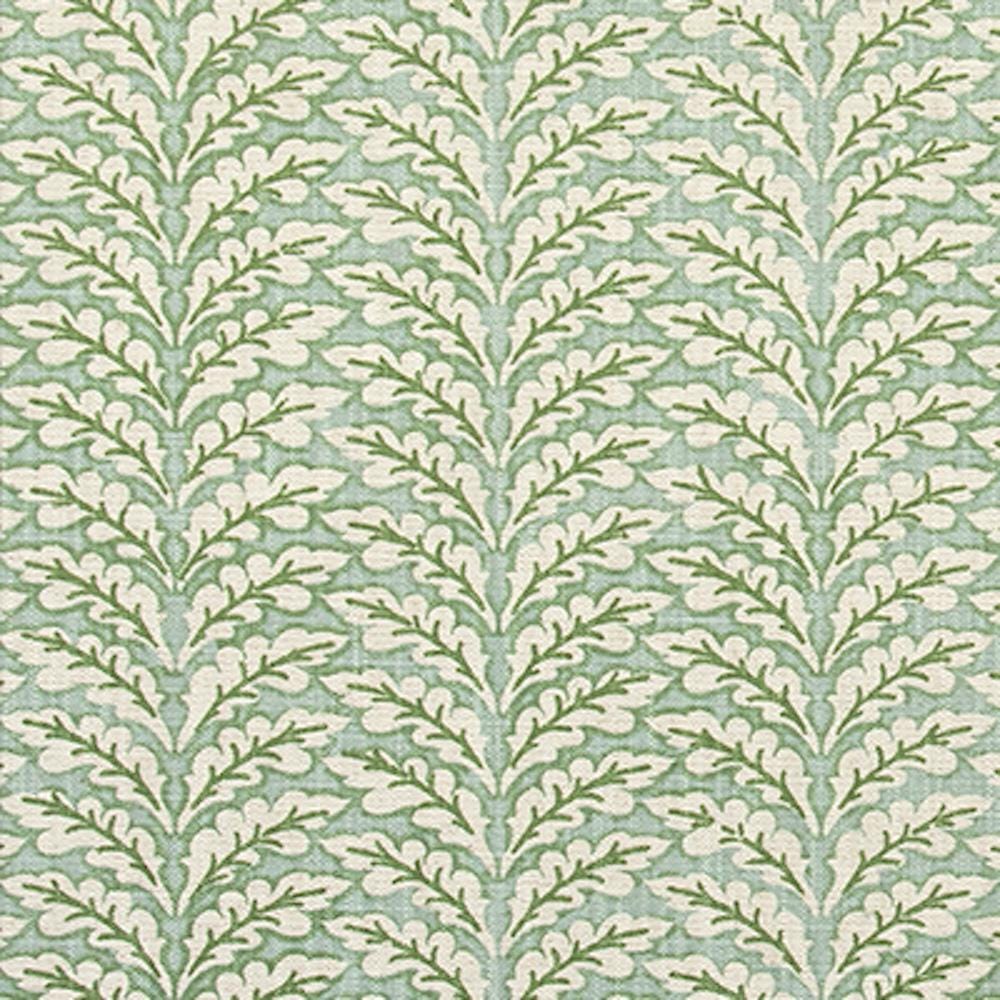 Rod Pocket Curtain Panels Pair in Spencer Tendril Green and Pale Blue on Slub Linen Natural