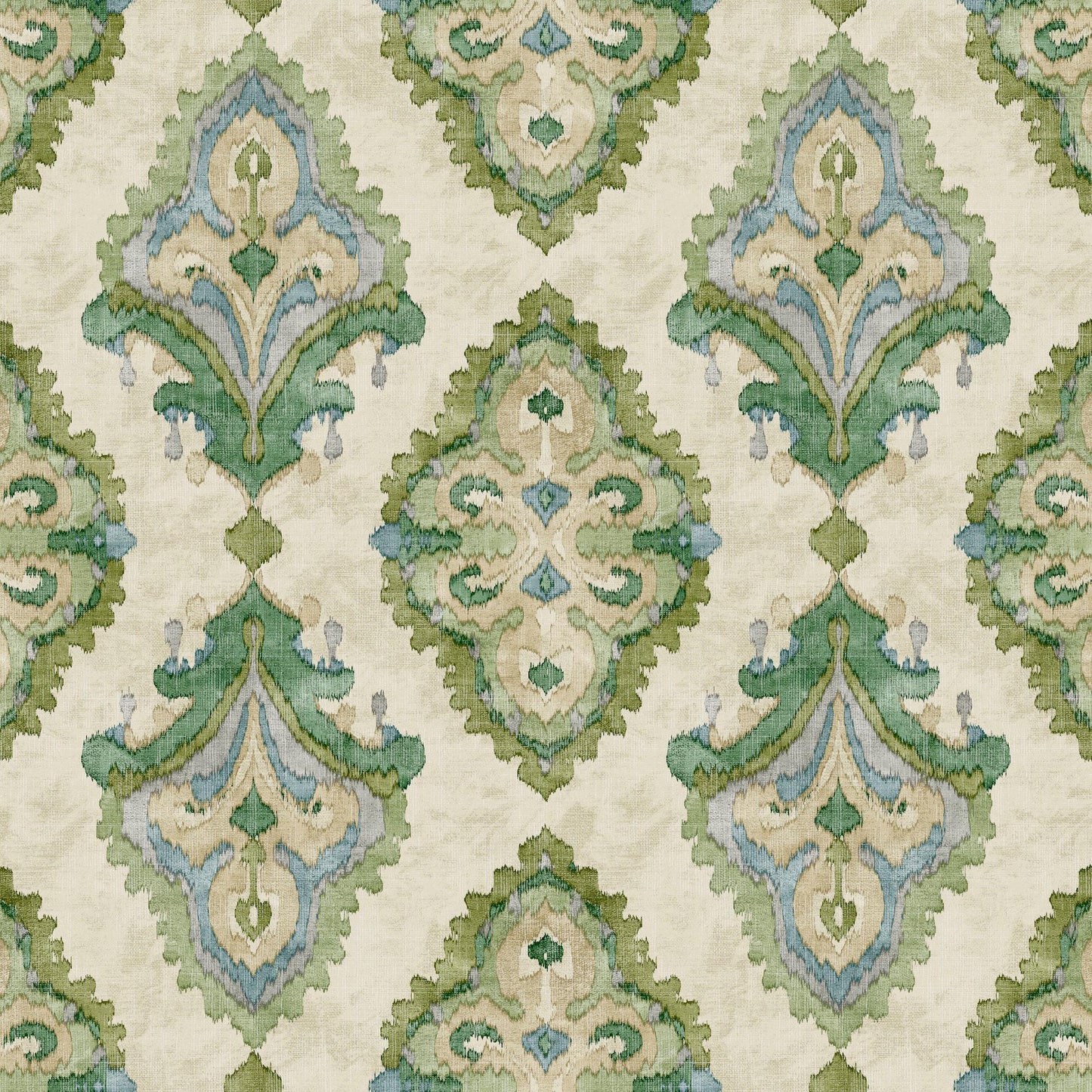 Fabric Cut Yardage in Queen Bay Green, Blue Medallion Watercolor- Large Scale