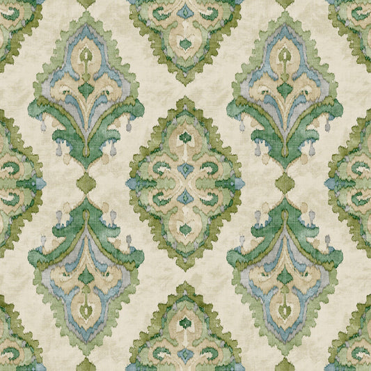 Fabric Cut Yardage in Queen Bay Green, Blue Medallion Watercolor- Large Scale