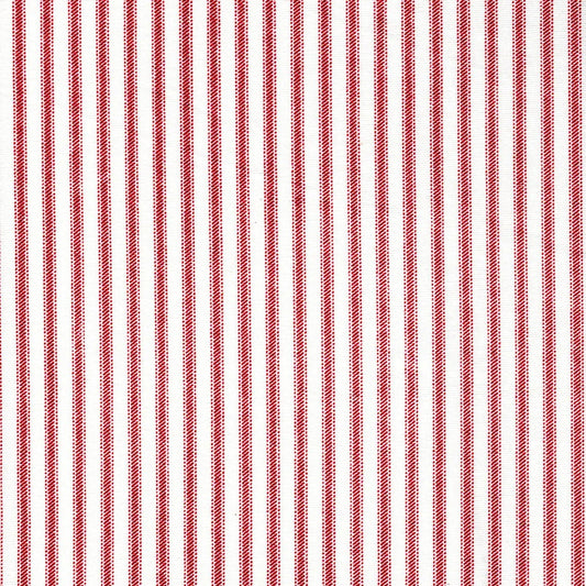Gathered Bedskirt in Classic Pompeian Dark Red Ticking Stripe on White