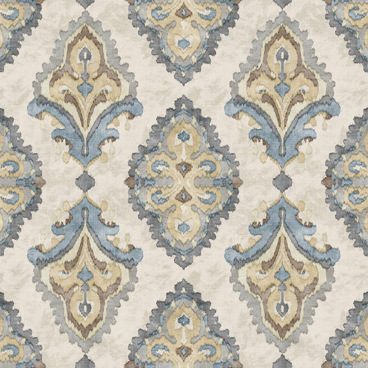 Fabric Cut Yardage in Queen Harbor Blue Medallion Watercolor- Large Scale