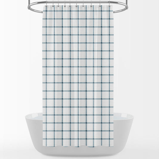 Stall (Narrow) Shower Curtain in Aaron Italian Denim Blue Windowpane Plaid