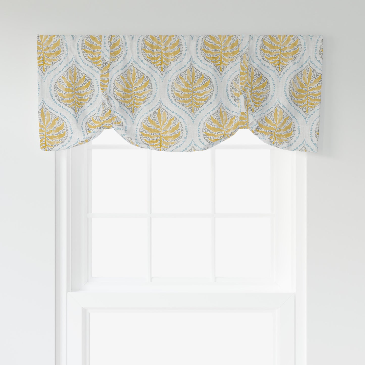 Tie-up Valance in Airlie Amber Ogee Floral Watercolor- Gold, Gray, Blue