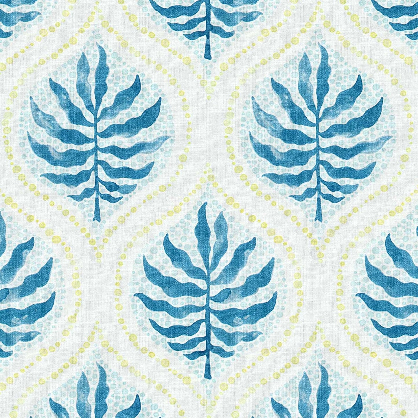 Bed Runner in Airlie Bluestone Blue and Lime Green Ogee Floral Watercolor