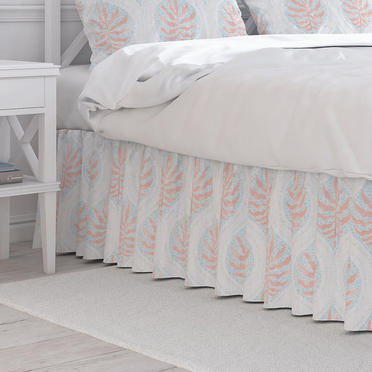 Gathered Bedskirt in Airlie Coral Ogee Floral Watercolor - with Blue, Gray